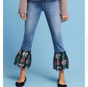 Pilcro Embroidered Lace Cuff Cropped Jeans